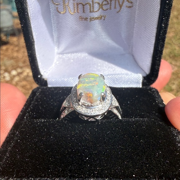 Natural Opal and Diamond Ring 14k White Gold - Picture 7 of 17